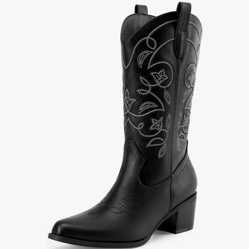 Black Embroidered Western Boots